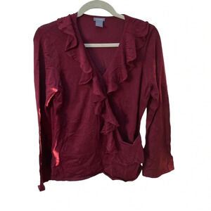 ANN TAYLOR BURGUNDY RUFFLE SWEATER